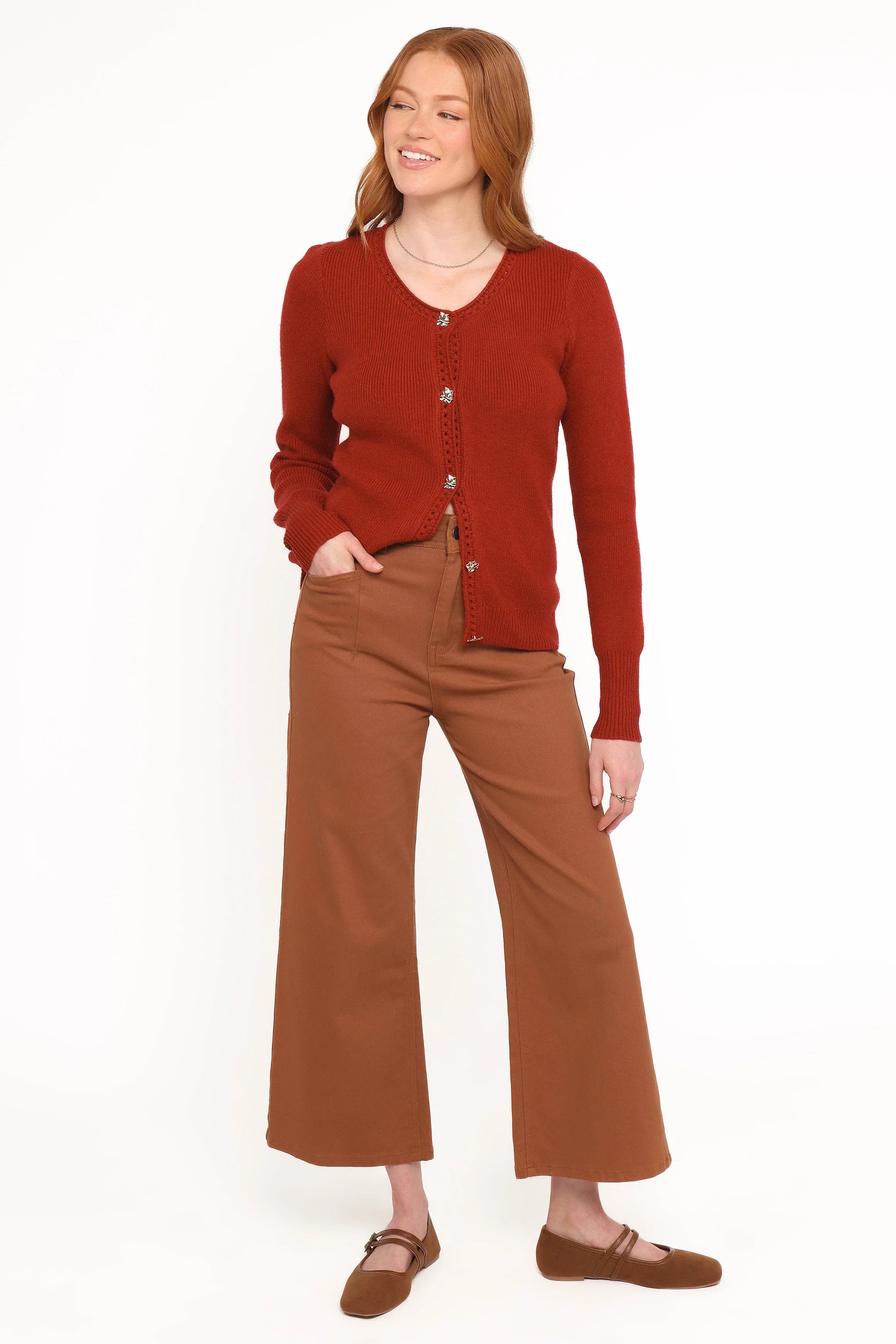 Quay Button Front Cardigan Red