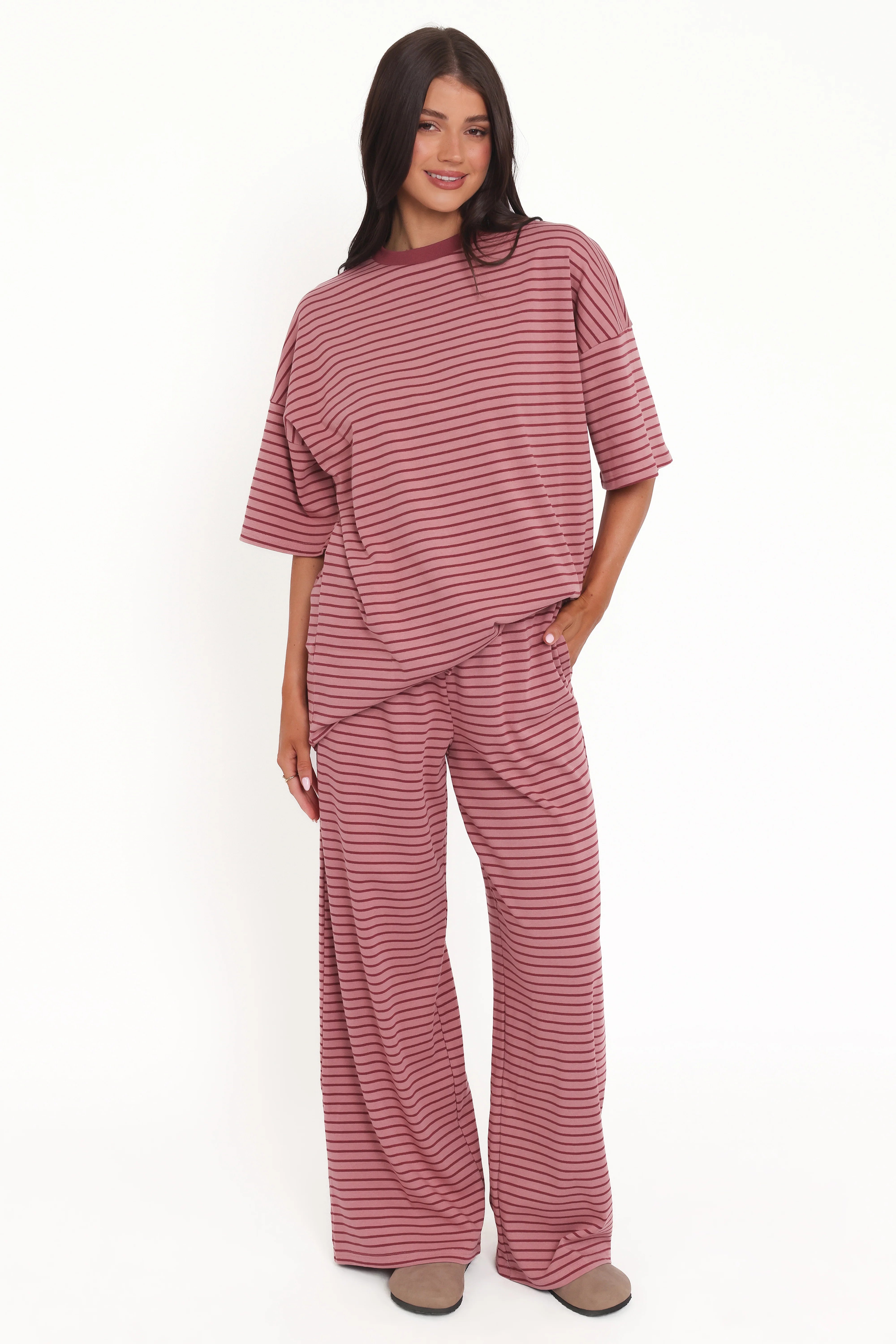 Wilda Knit Pant Pink Red Stripe