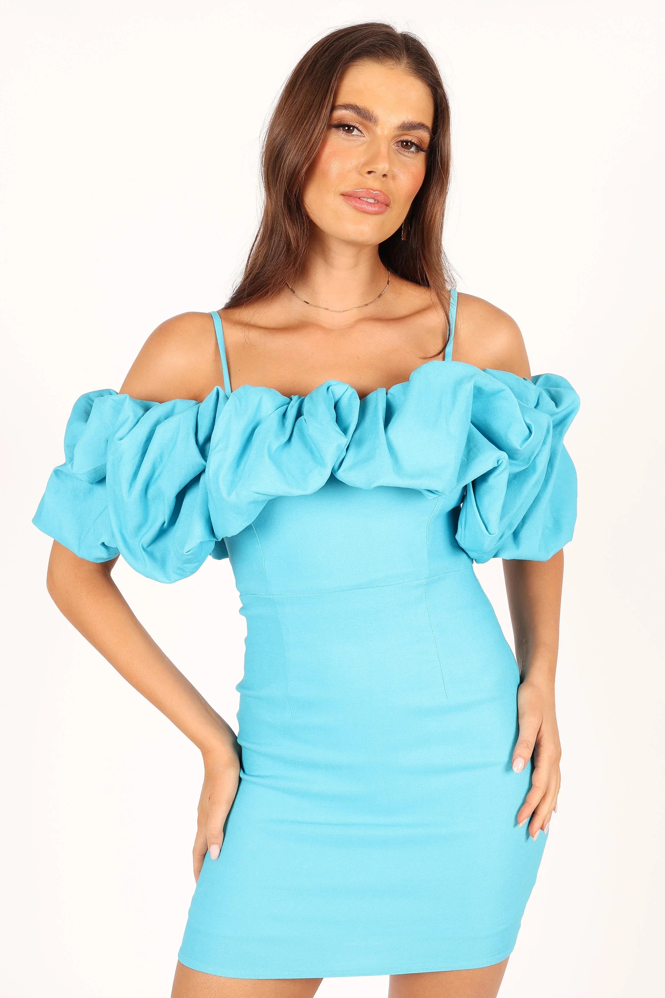 Sia Ruffle Mini Dress Aqua