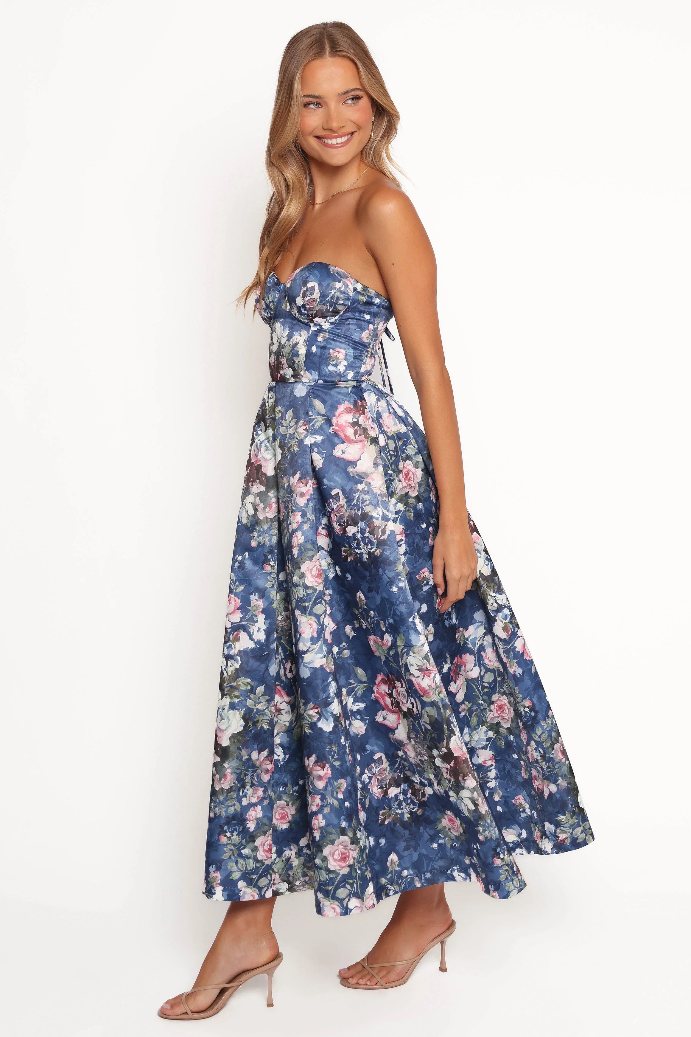 Darina Strapless Midi Dress Midnight Floral