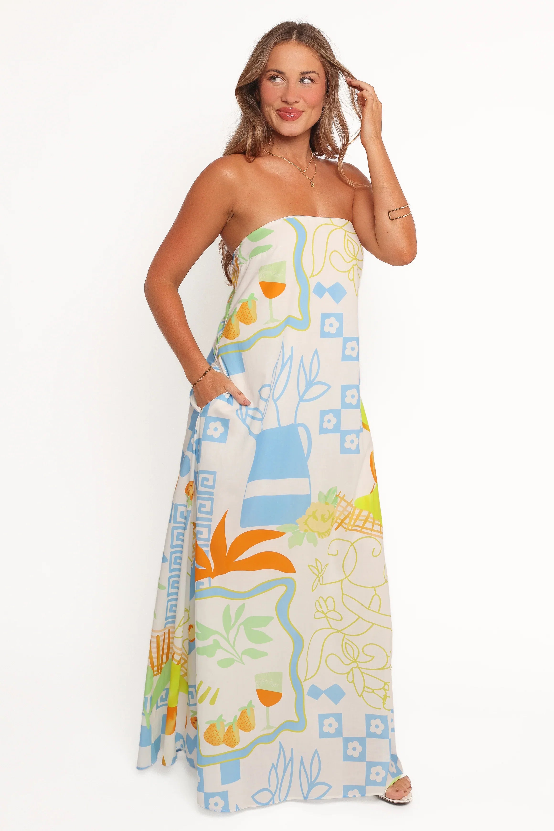 Kaelani Strapless Maxi Dress Multi Print