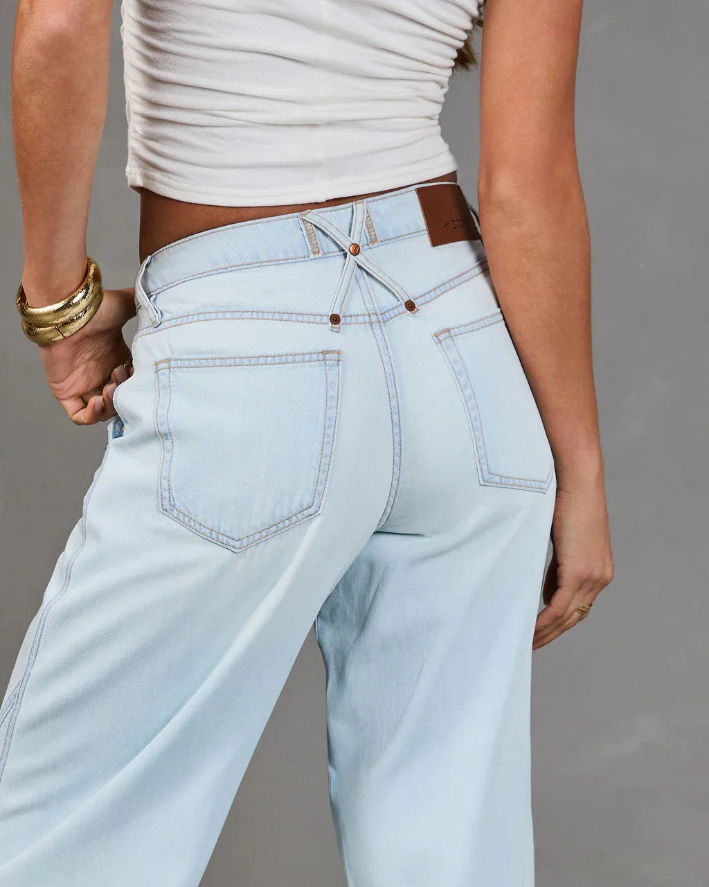 Washed Light Rigid Mid Rise Barrel Leg Jeans