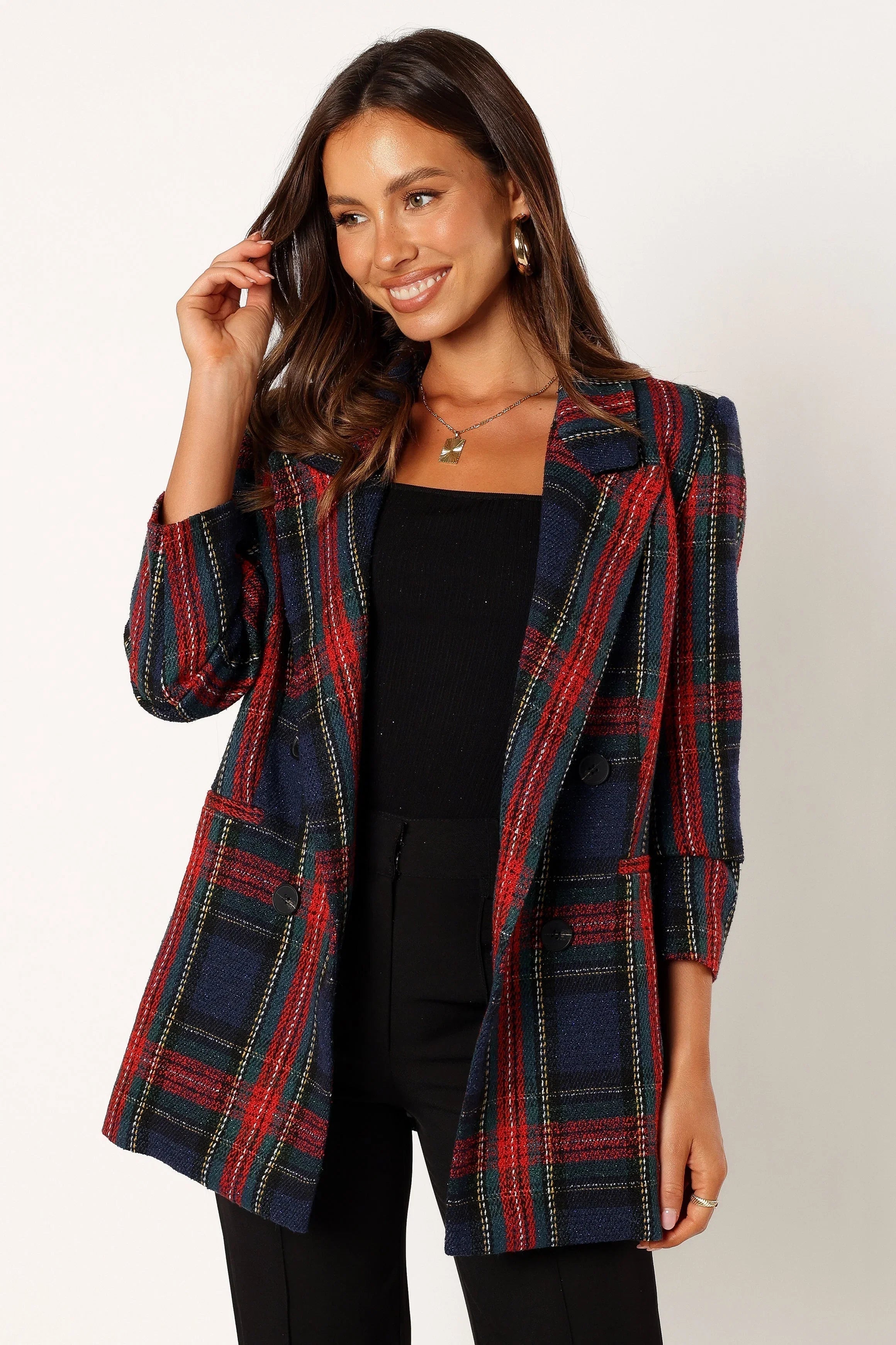 Vivienne Plaid Blazer Red Navy Multi
