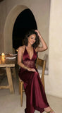 Ravena Lace Satin Detail Halter Maxi Dress Red