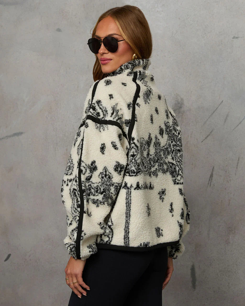 Brianna Sherpa Paisley Quarter Zip Sweatshirt