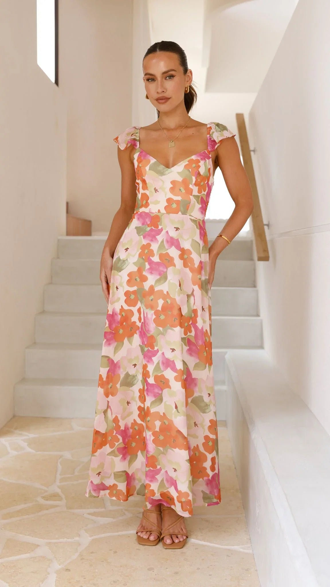 Calais Maxi Dress Orange Floral