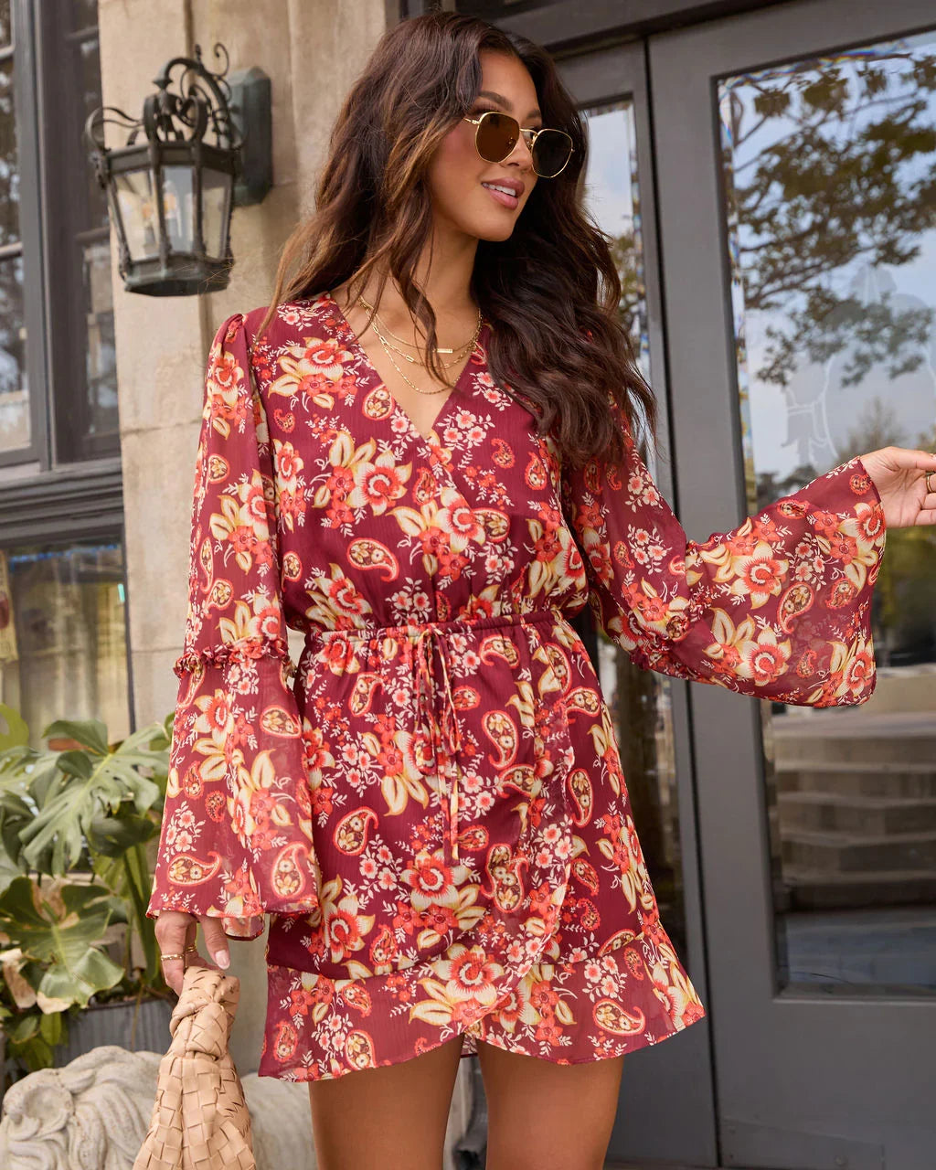 Honeycrisp Floral Waist Tie Mini Dress