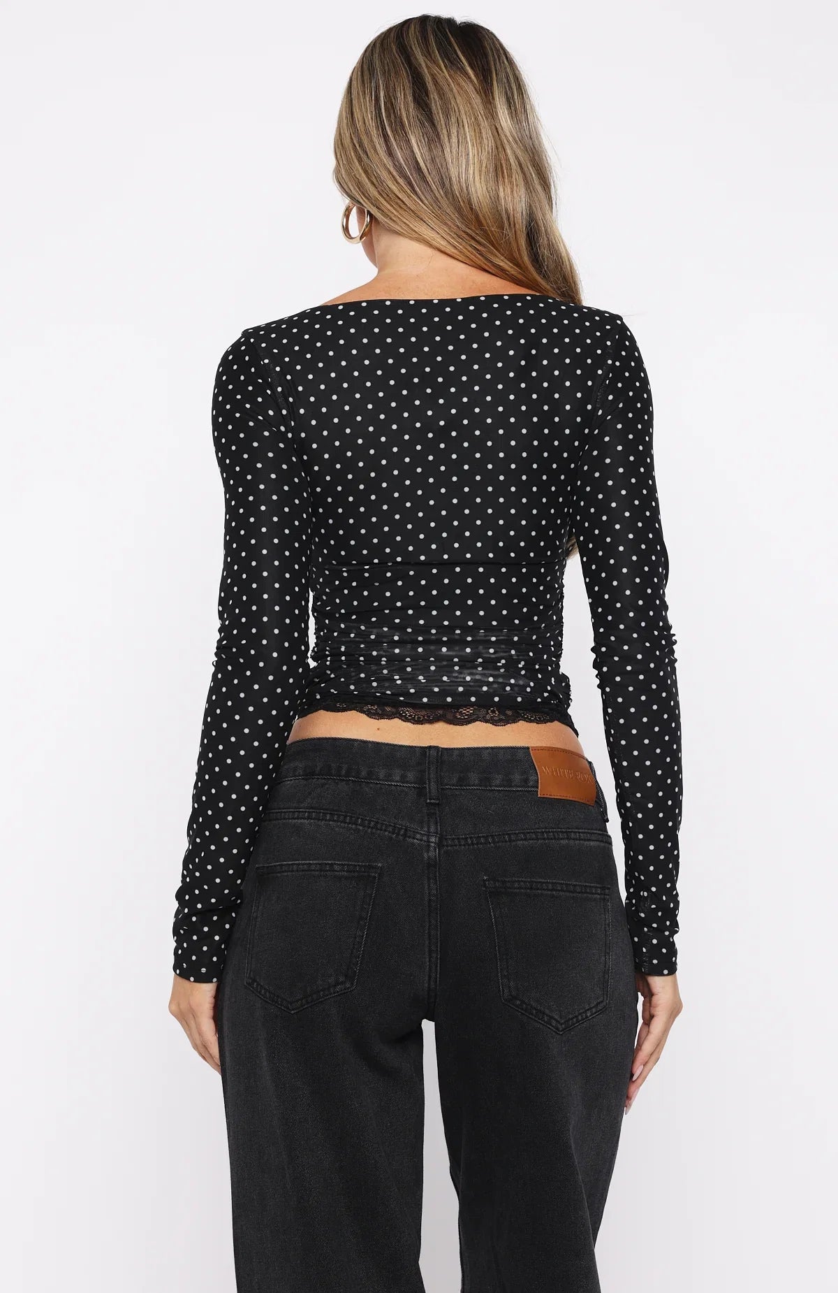 Clear As Day Long Sleeve Top Black White Polka Dot