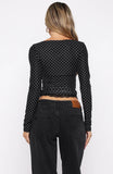 Clear As Day Long Sleeve Top Black White Polka Dot