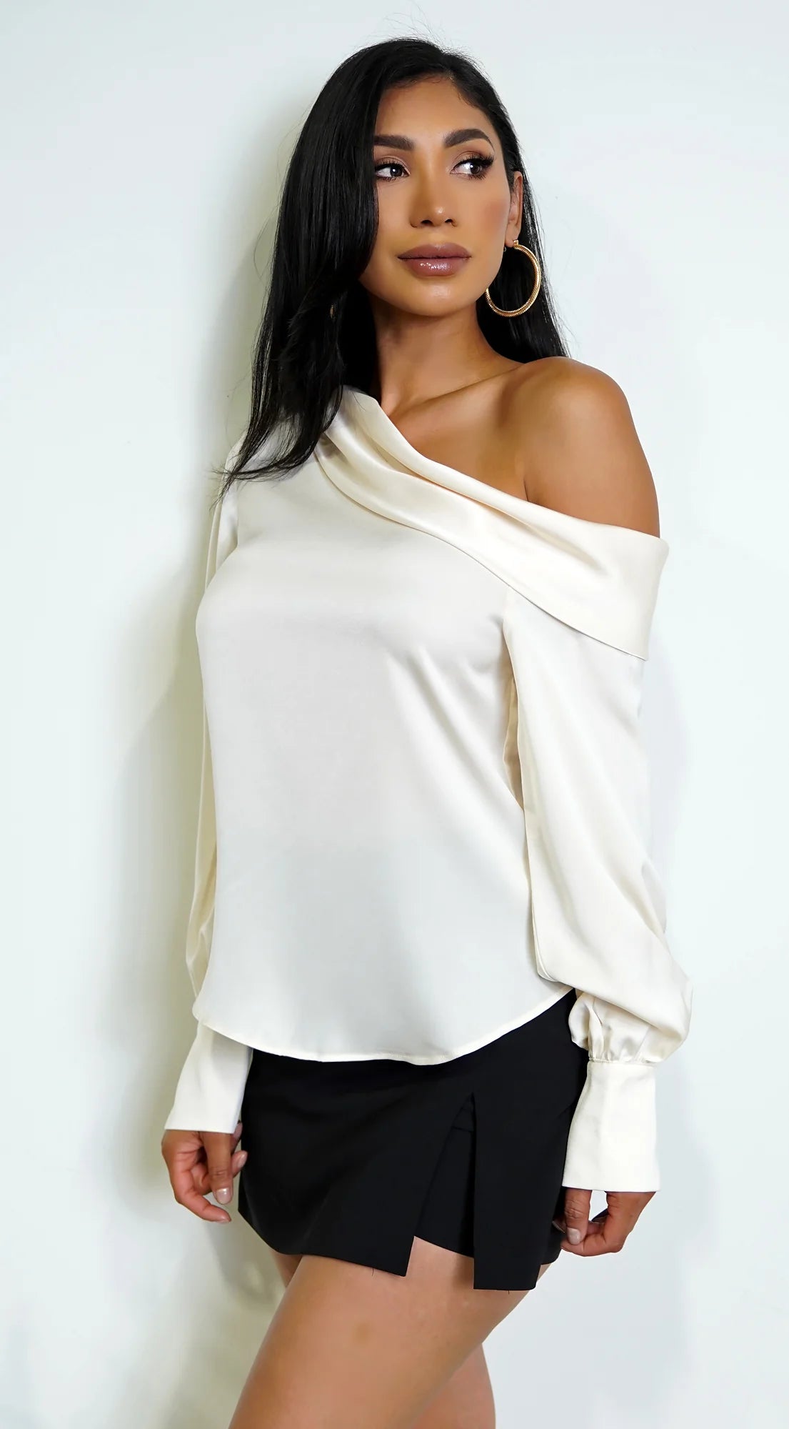 Taylor One Shoulder Satin Top Cream