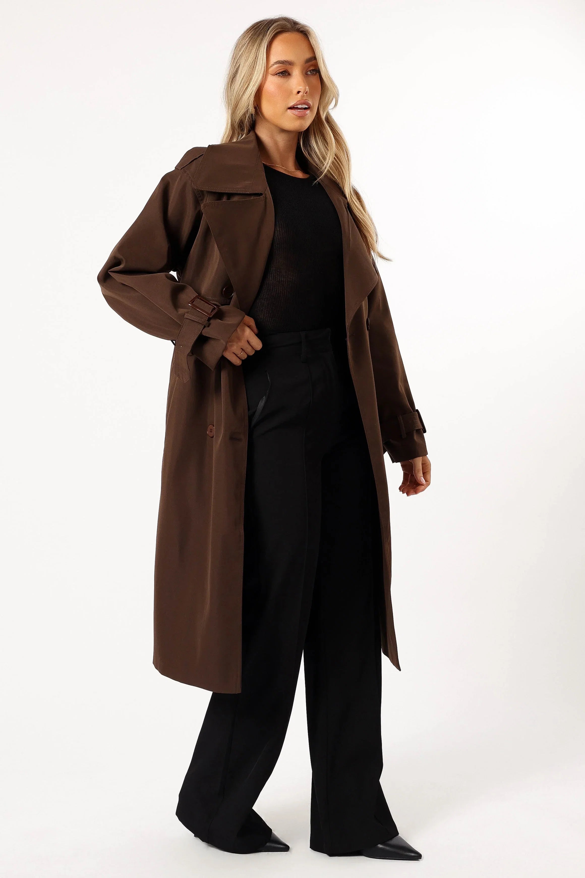 Billy Button Front Trench Coat Chocolate Brown