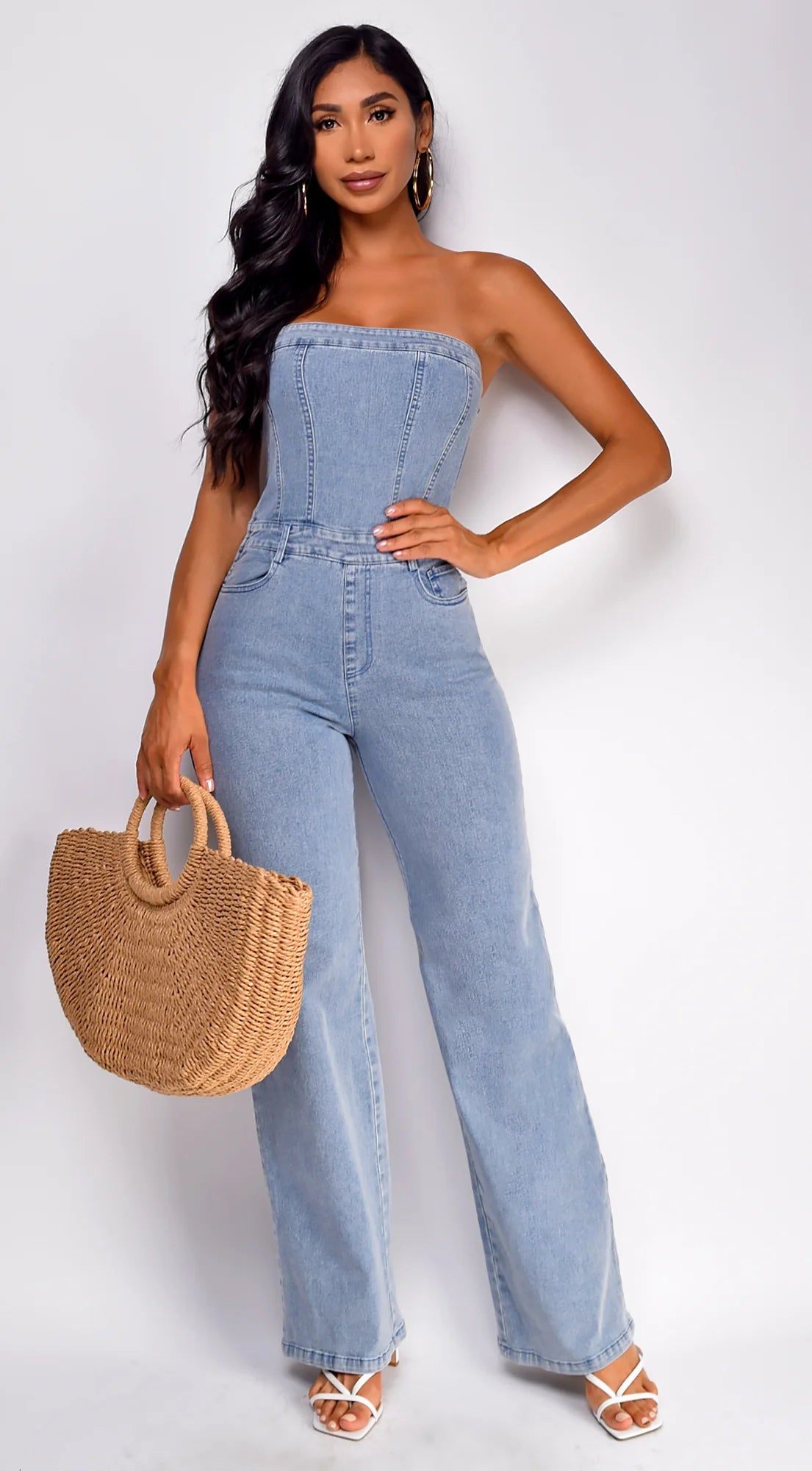 Dara Denim Tube Jumpsuit Blue