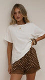 Makoa Lace Shorts Choc White Polka