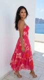 Paradiso Floral Print Midi Dress Pink