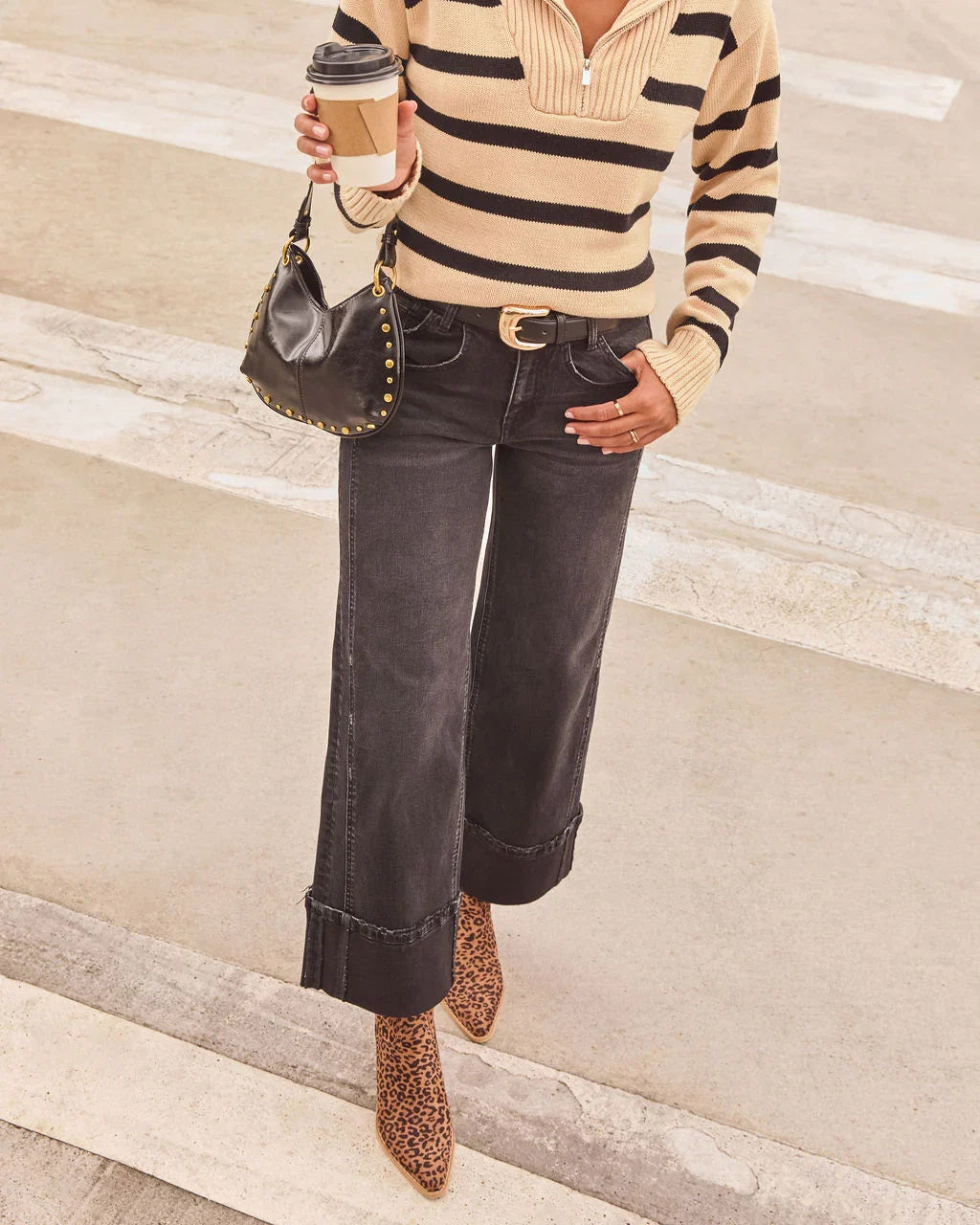 Stylist Stretch High Rise Wide Leg Cuffed Jeans