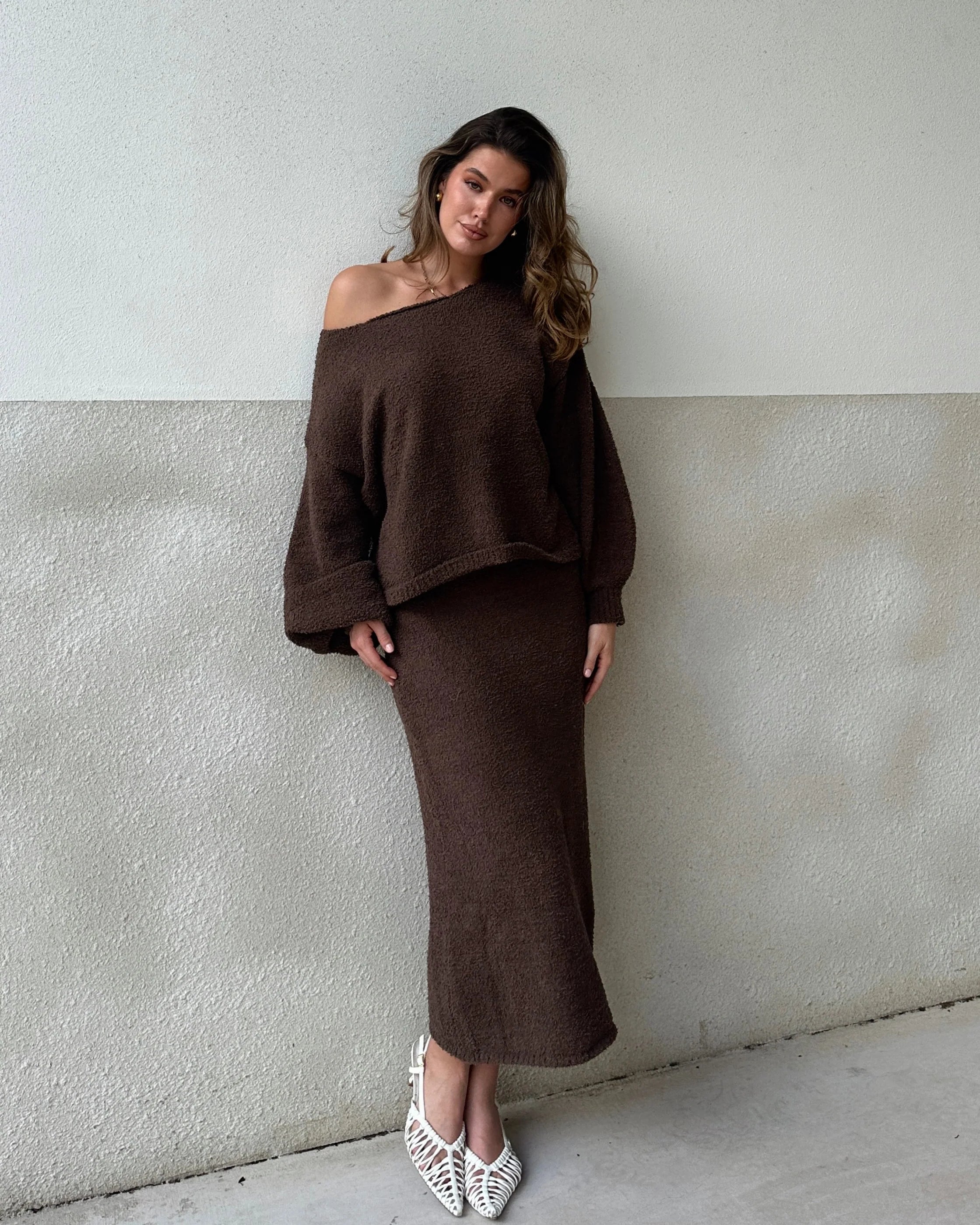Cohen Knit Midi Skirt Chocolate