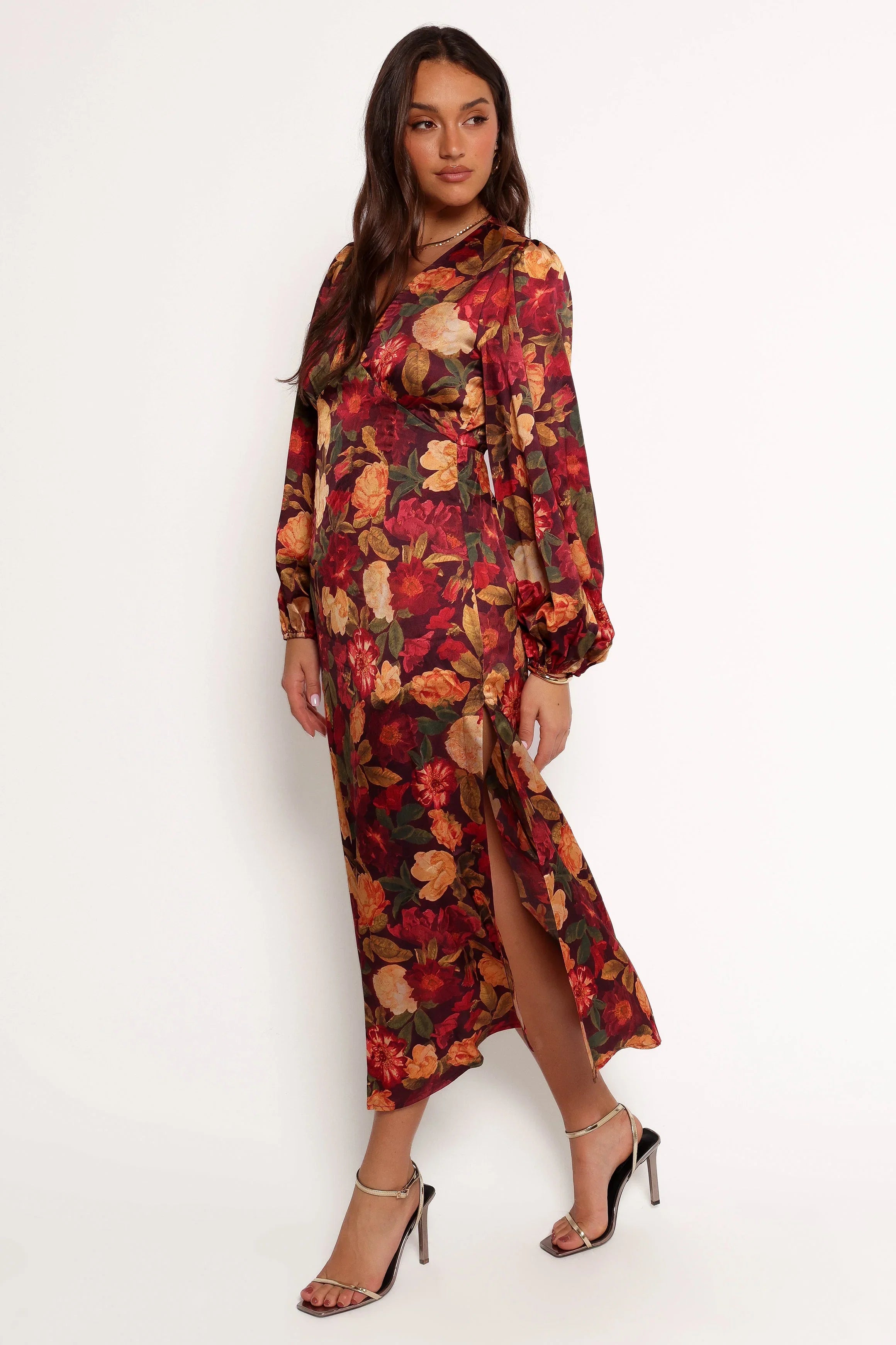 Zimmer Long Sleeve Maxi Dress Sangria Bloom