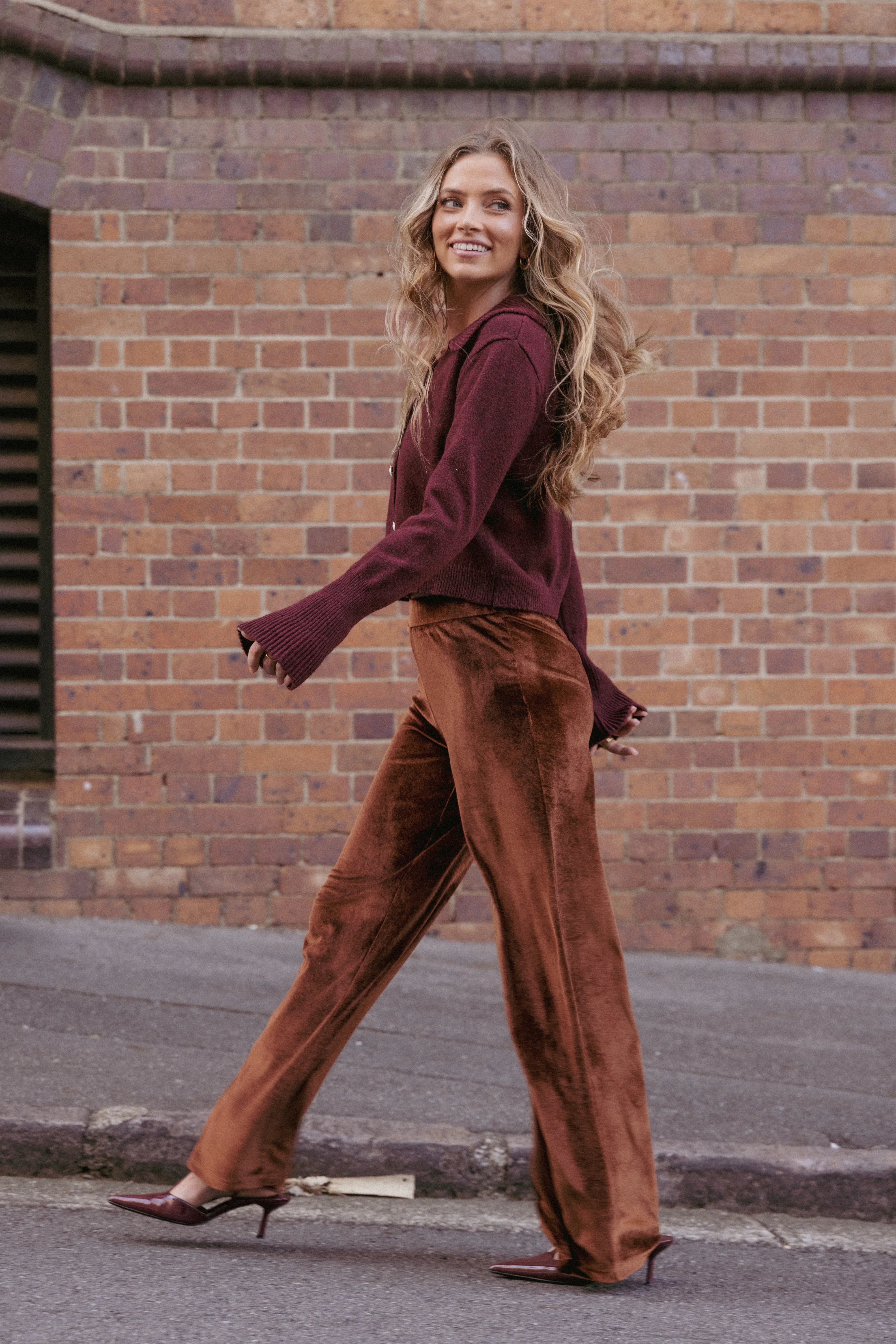 Riley Stretch Velvet Pant Chocolate