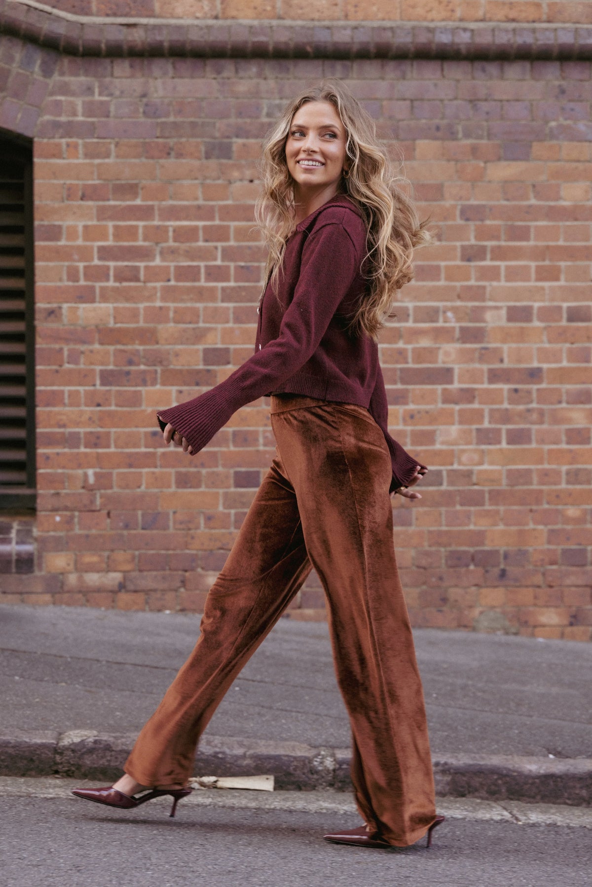 Riley Stretch Velvet Pant Chocolate