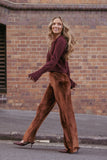 Riley Stretch Velvet Pant Chocolate