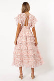 Daphne Ruffle Midi Dress Pink Orange