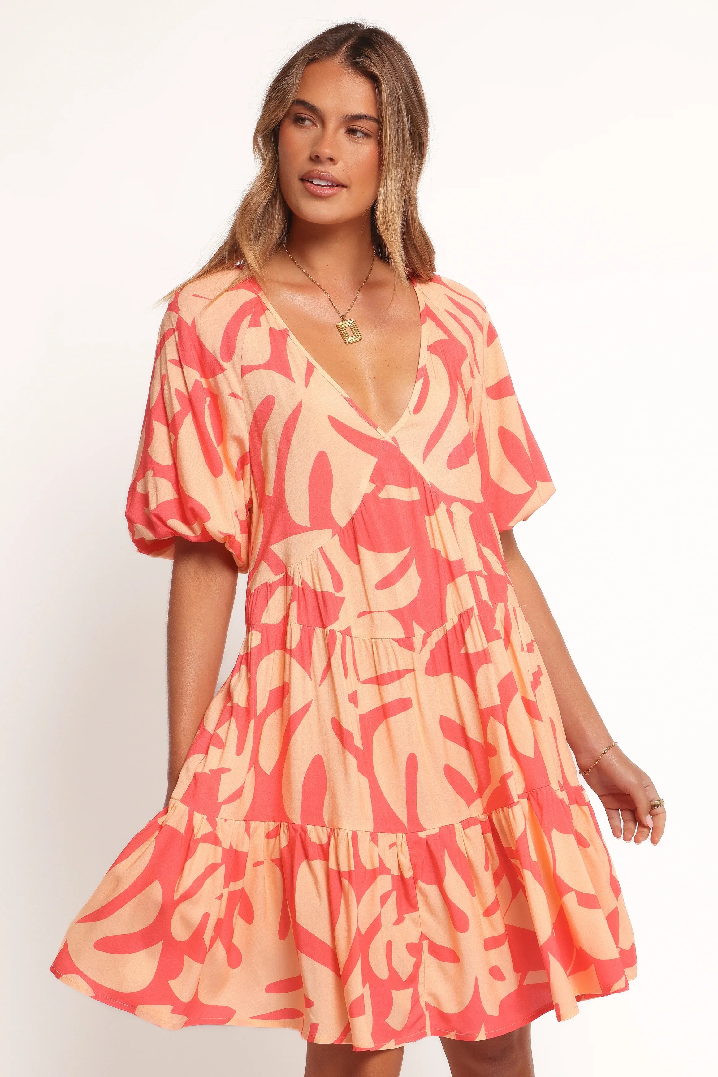 Corinna Mini Dress Coral Print