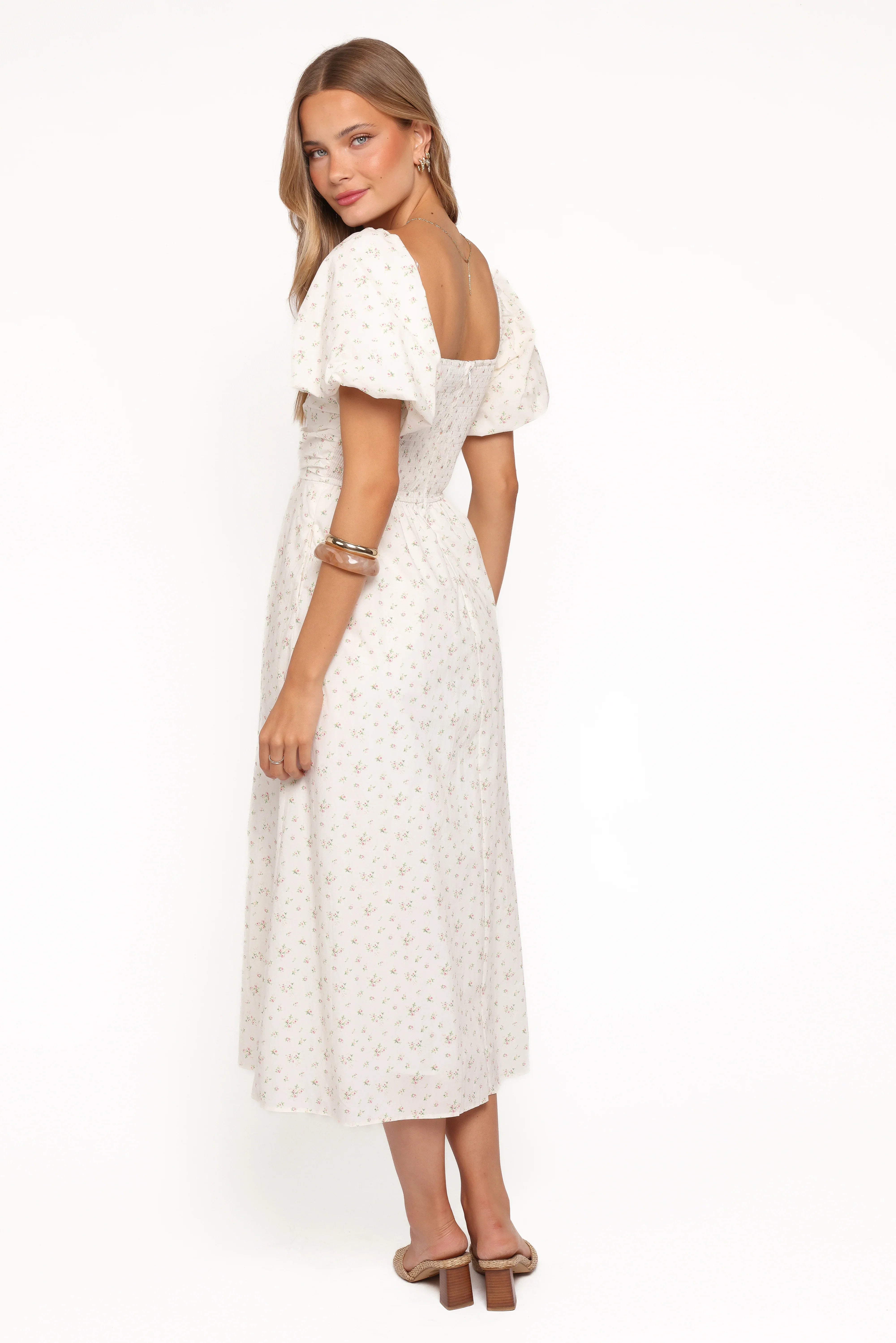 Clo Puff Sleeve Midi Dress White Betty