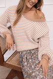 Becca Crewneck Waffle Stitch Stripe Knit Sweater Tan