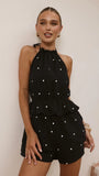 Nalia Halter Neck Playsuit Black Polka