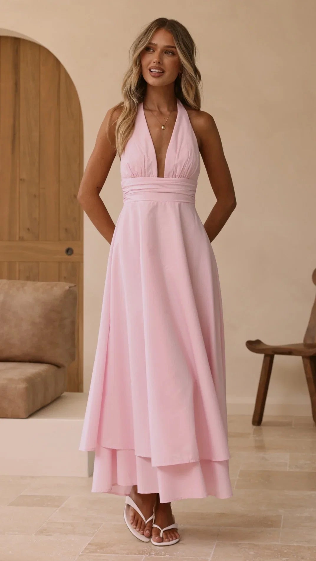 Kathy Halter Neck Maxi Dress Light Pink