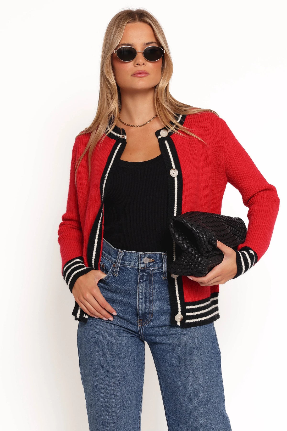Yorkshire Contrast Hem Cardigan Red