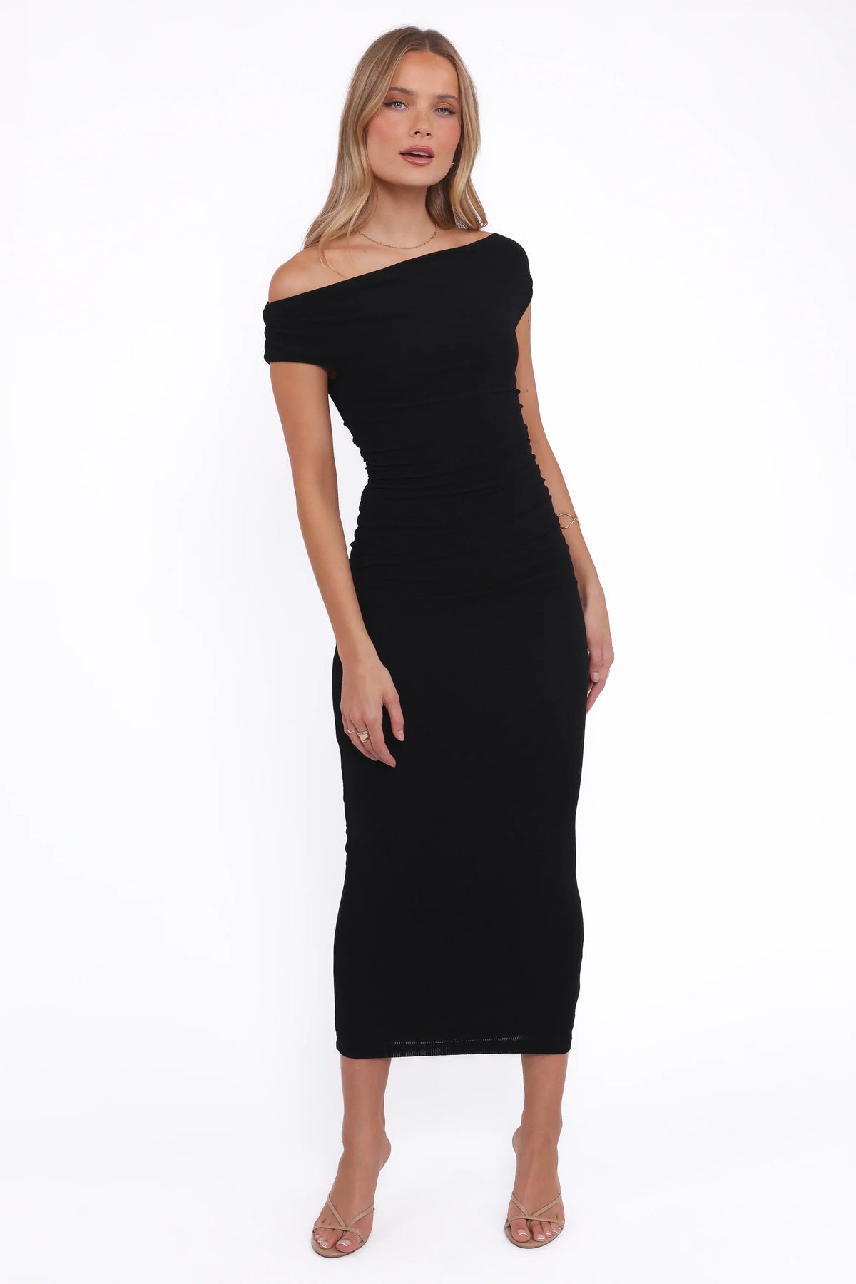Spencer Off Shoulder Midi Dress Black
