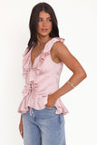 Orelia Ruffle Front Top Pink