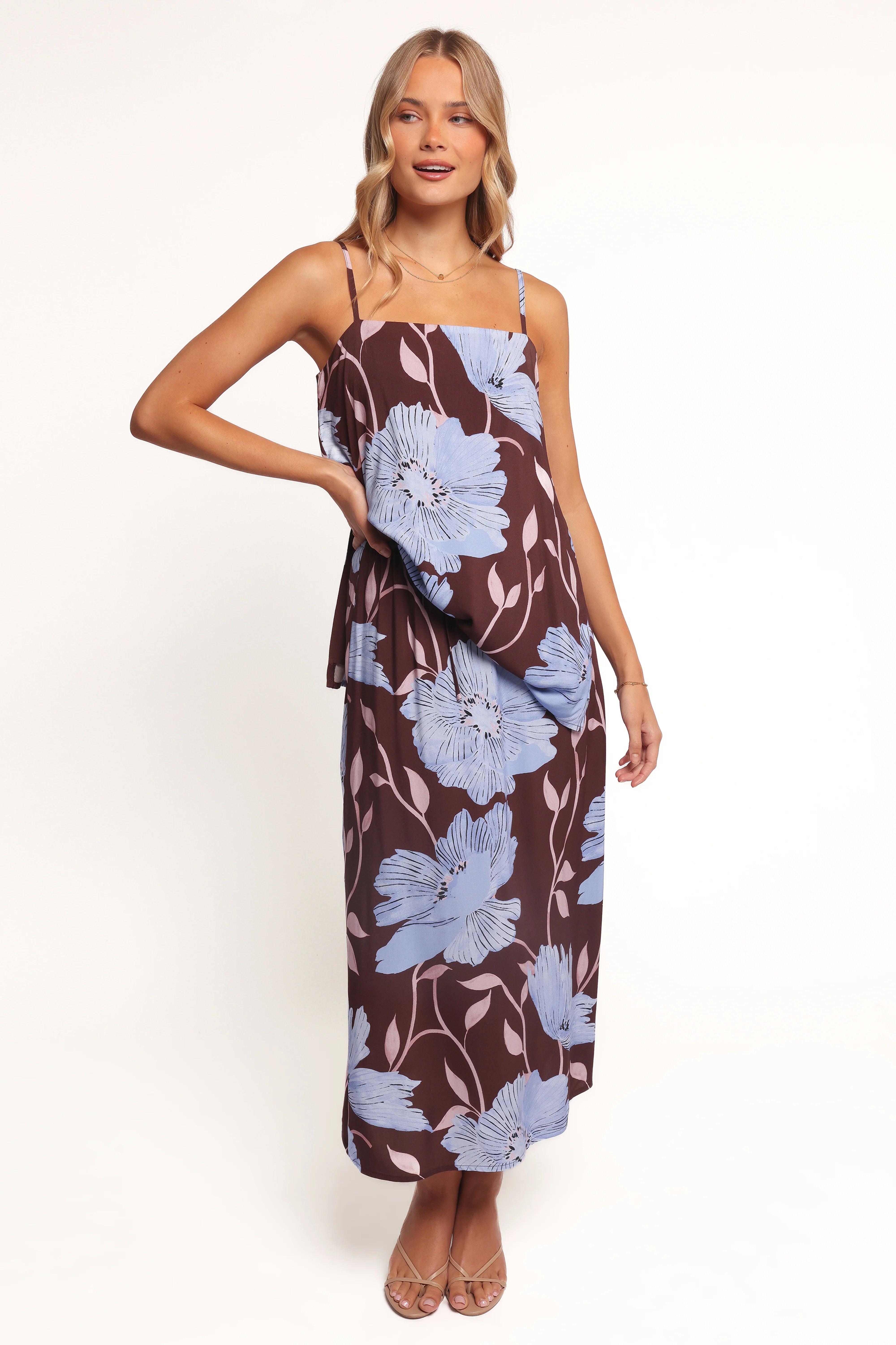Angie Midi Skirt Blue Poppies