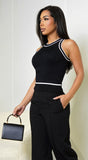 Kaori Contrast Stripe Knit Top Black