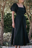 Clo Puff Sleeve Midi Dress Black