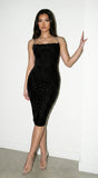 Rivelle Burnout Stripe Suede Cowl Neck Midi Dress Black