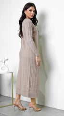 Fia Cardrigan Midi Dress Set Beige