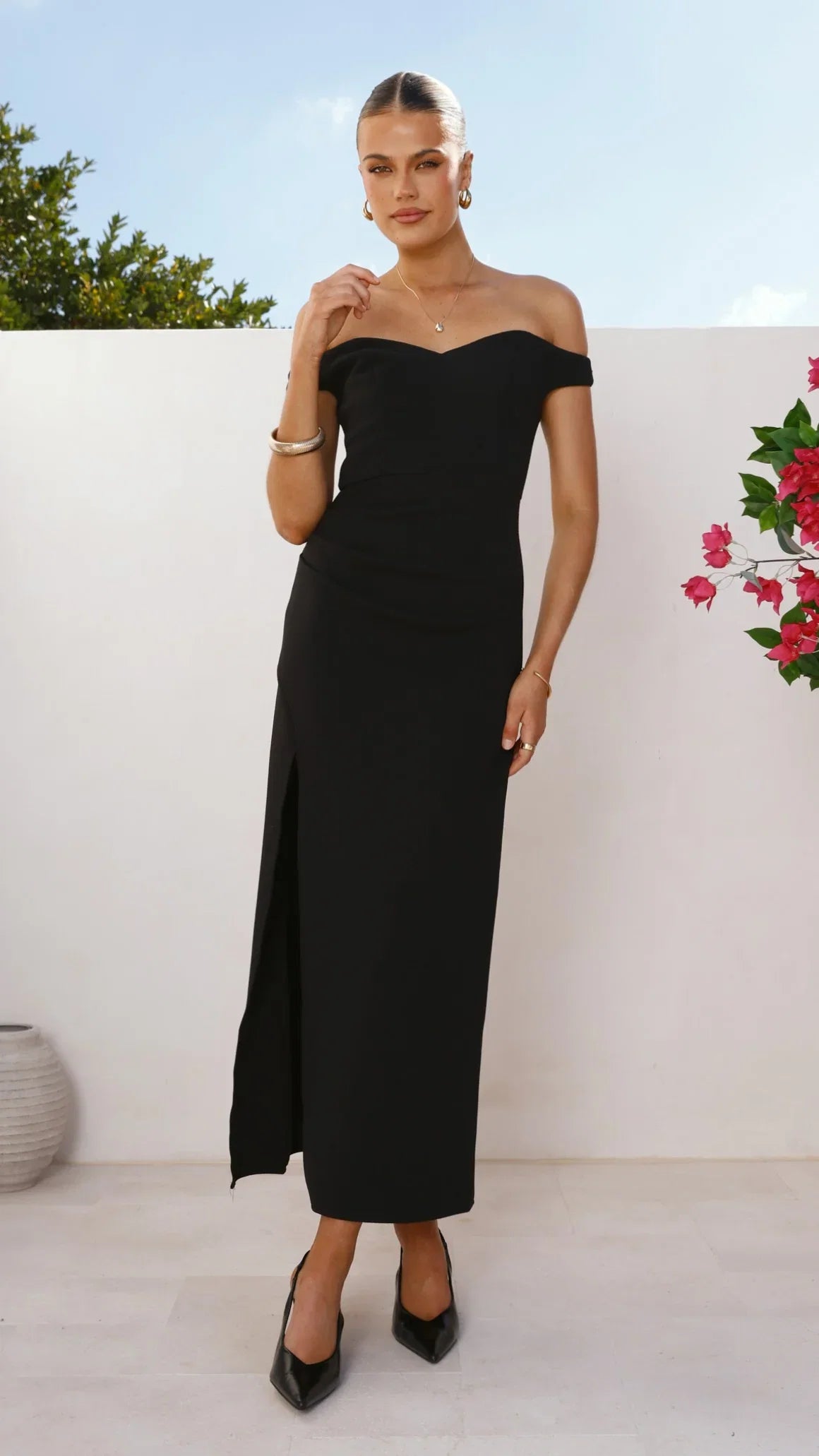 Zylah Off Shoulder Midi Dress Black