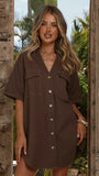 Maliha Button Up Mini Dress Chocolate Denim