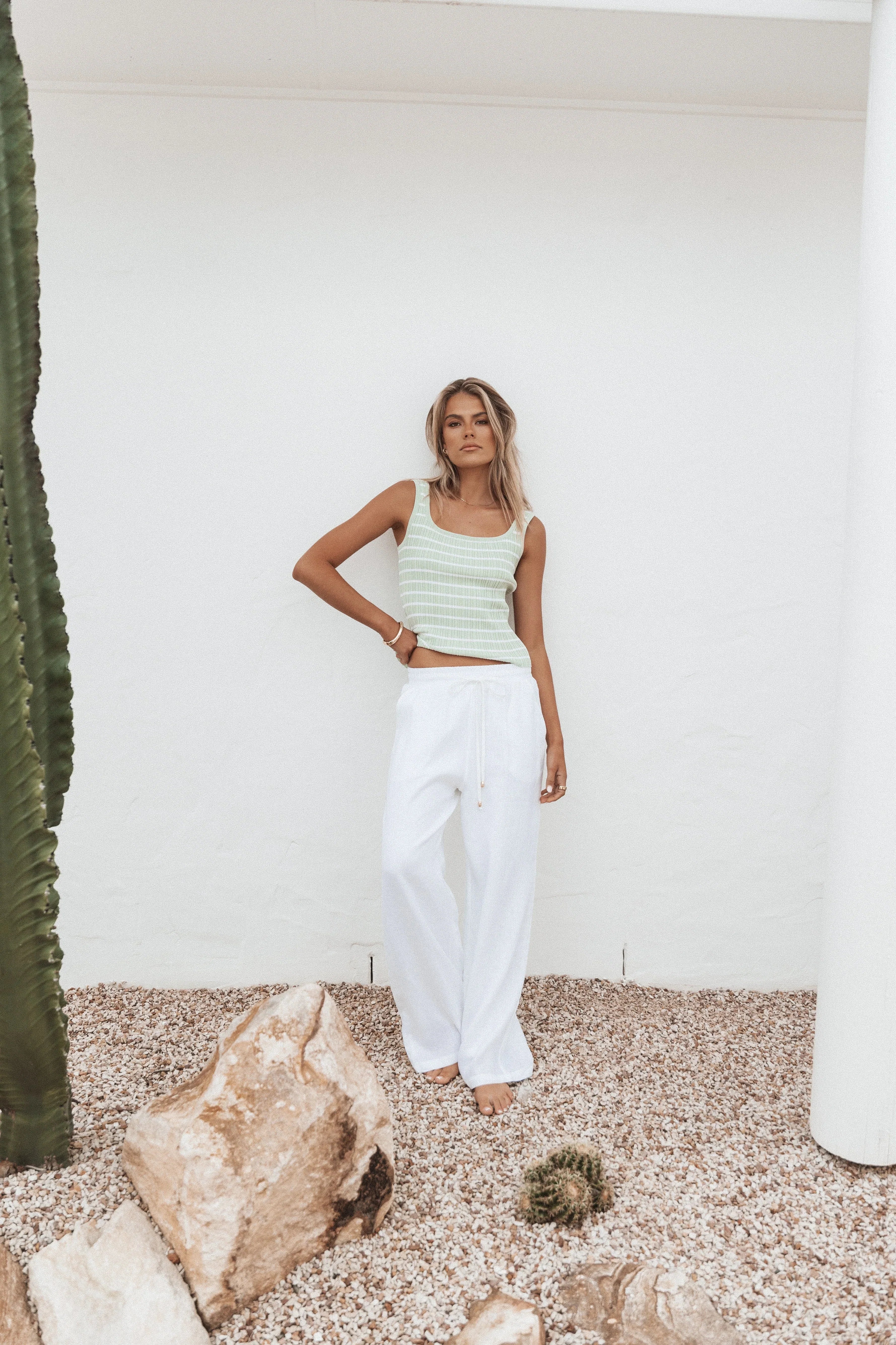 Milla Knit Top Sage Stripe