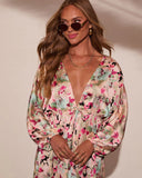 Korina Satin Printed Kimono Empire Waist Maxi Dress