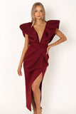 Augie Frill Shoulder Maxi Dress Burgundy
