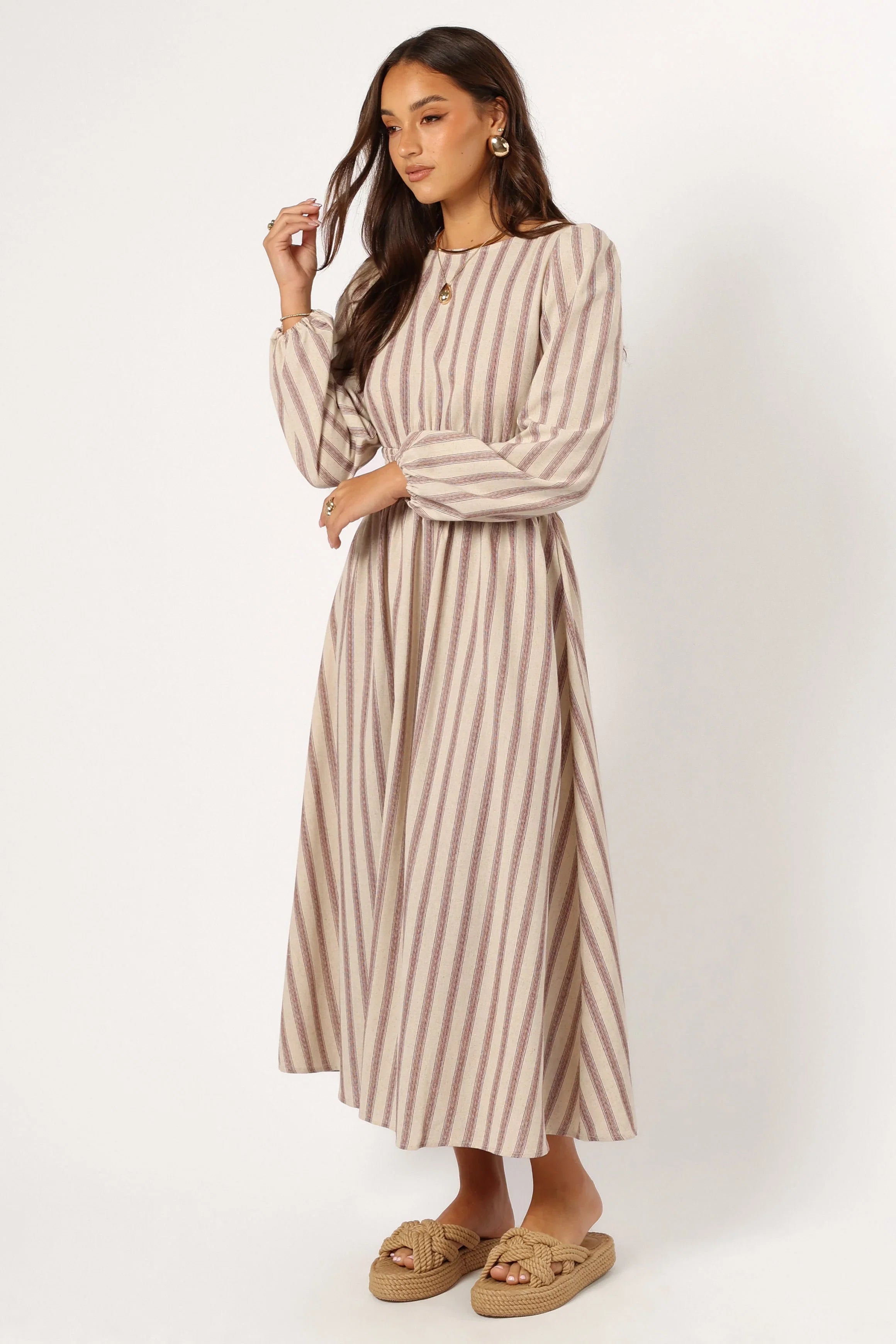 Jimi Long Sleeve Maxi Dress Brown Stripe