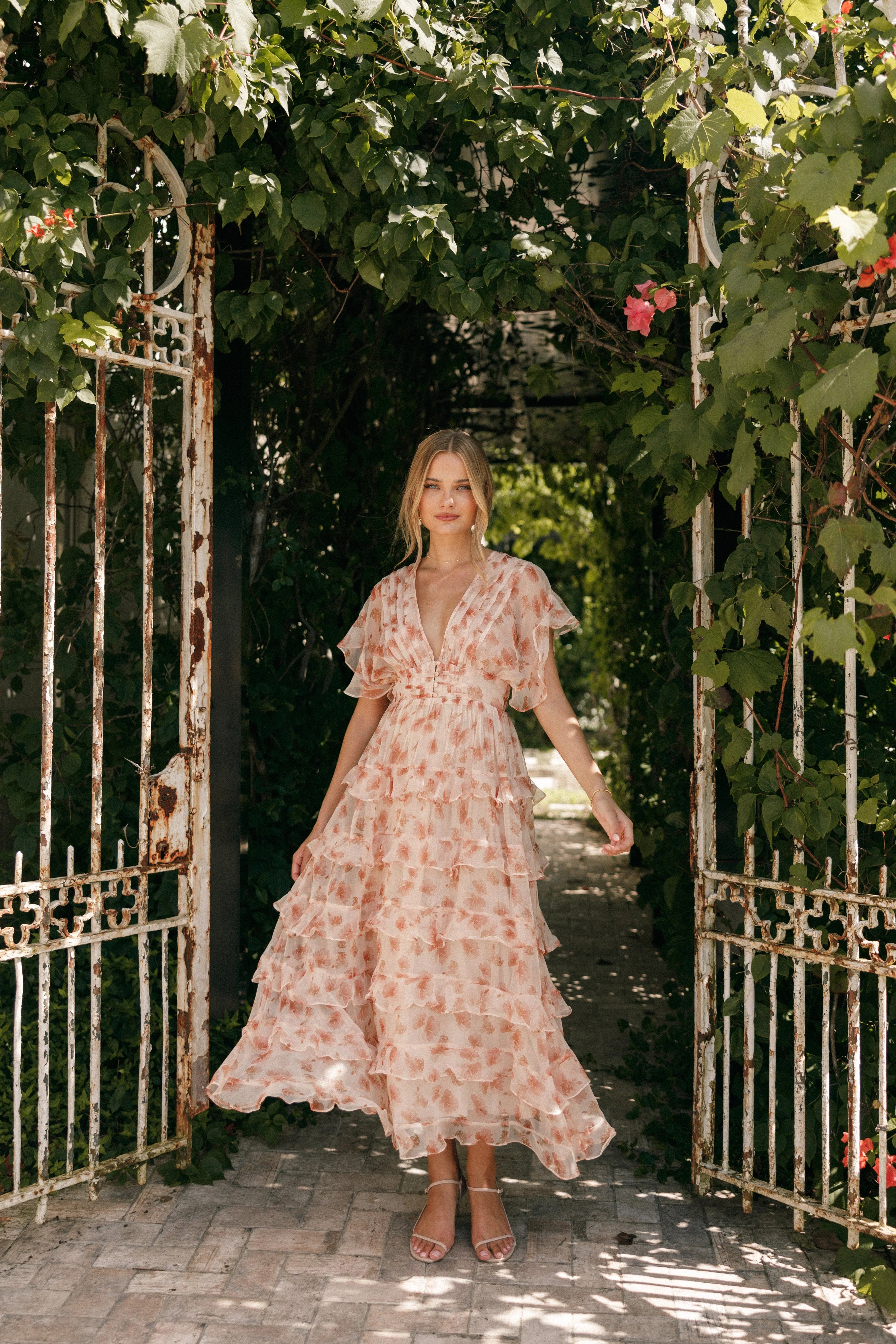 Wendi Ruffle Dress Dark Peach Floral
