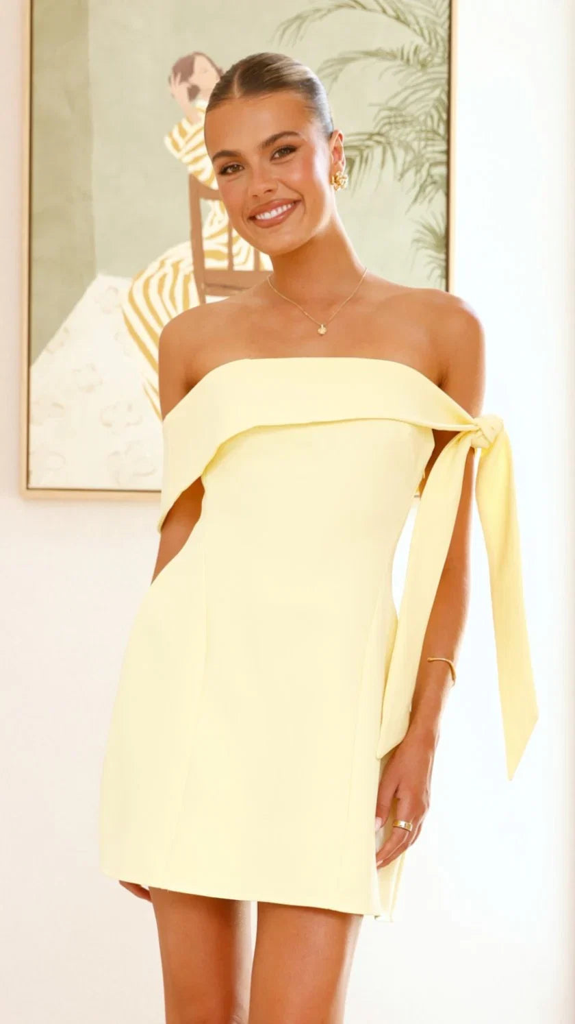 Halen Off Shoulder Mini Dress Lemon
