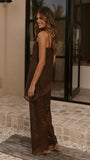 Ebony Asymmetrical Lace Top Pants Set Brown