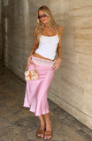 For A Long Time Lace Trim Midi Skirt Pink