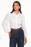 Aeloria Button Front Shirt White Embroidery