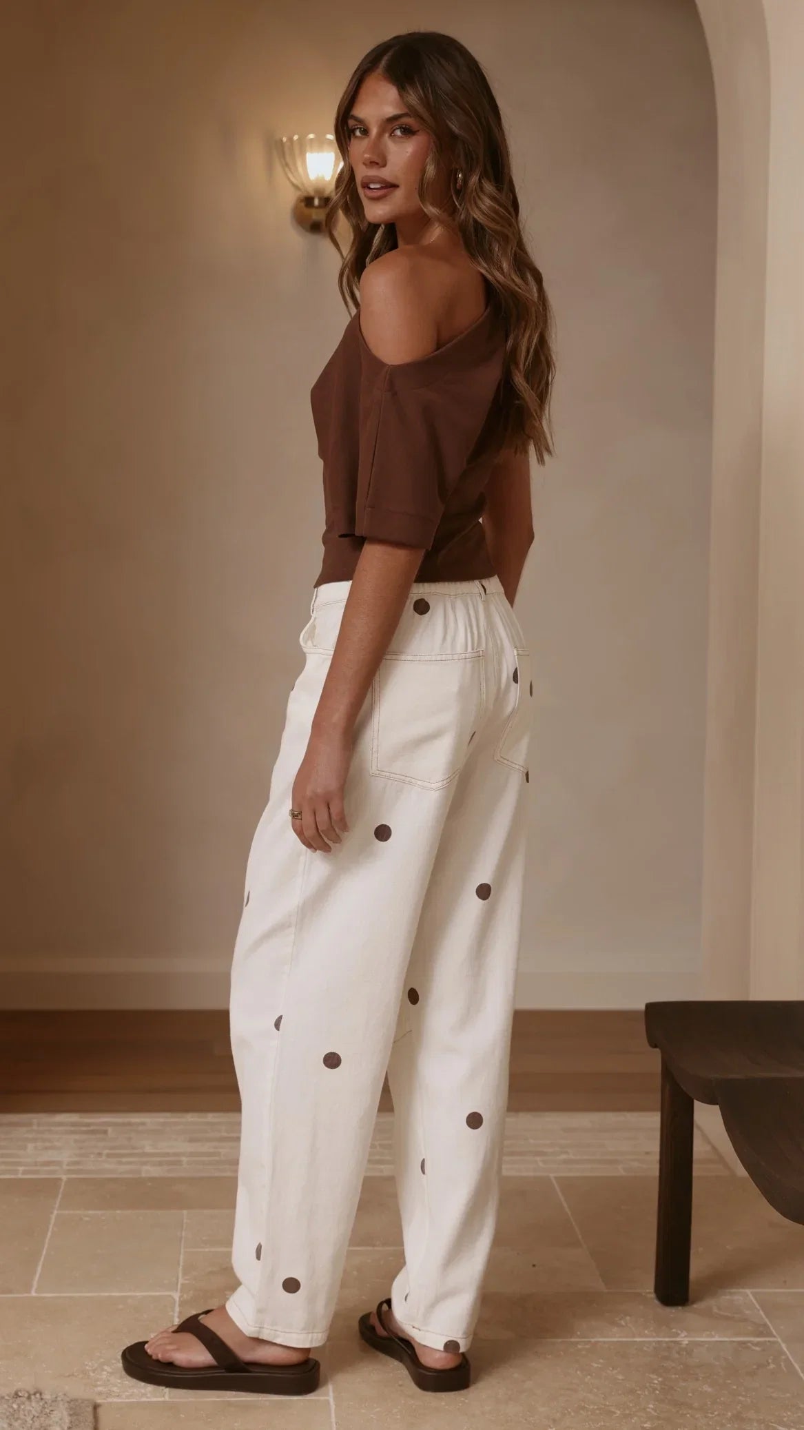 Cleora Barrel Jeans Cream Polka